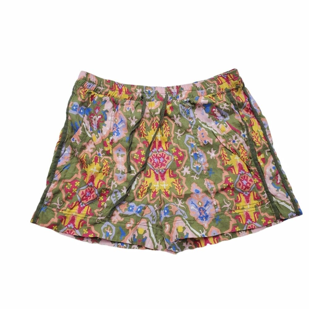 ZARA Festival Shorts Womens L Green Pink Geometric Elastic Waist